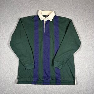 Vintage GAP Factory Rugby Shirt Men's Medium Long Sleeve Striped Green Navy